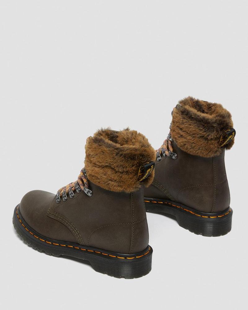 Dr Martens 1460 Serena Collar Faux Fur Gevoerde Veterlaarzen Dames Grijs | NL 579YXF